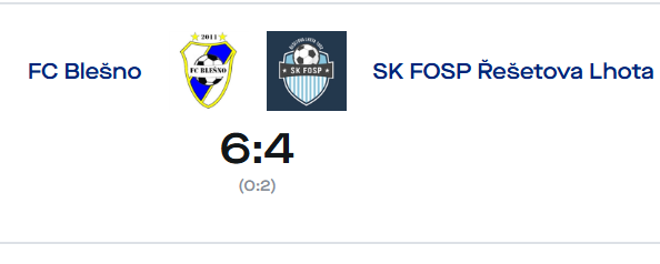 FC Blešno F : SK FOSP Řešetova Lhota 6:4(0:2)